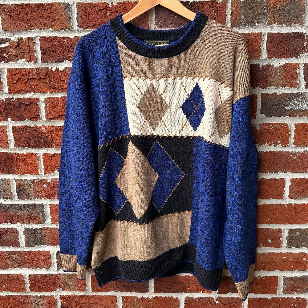 Vintage Croft & Barrow Knitted Argyle Grandpa Sweater Sz L